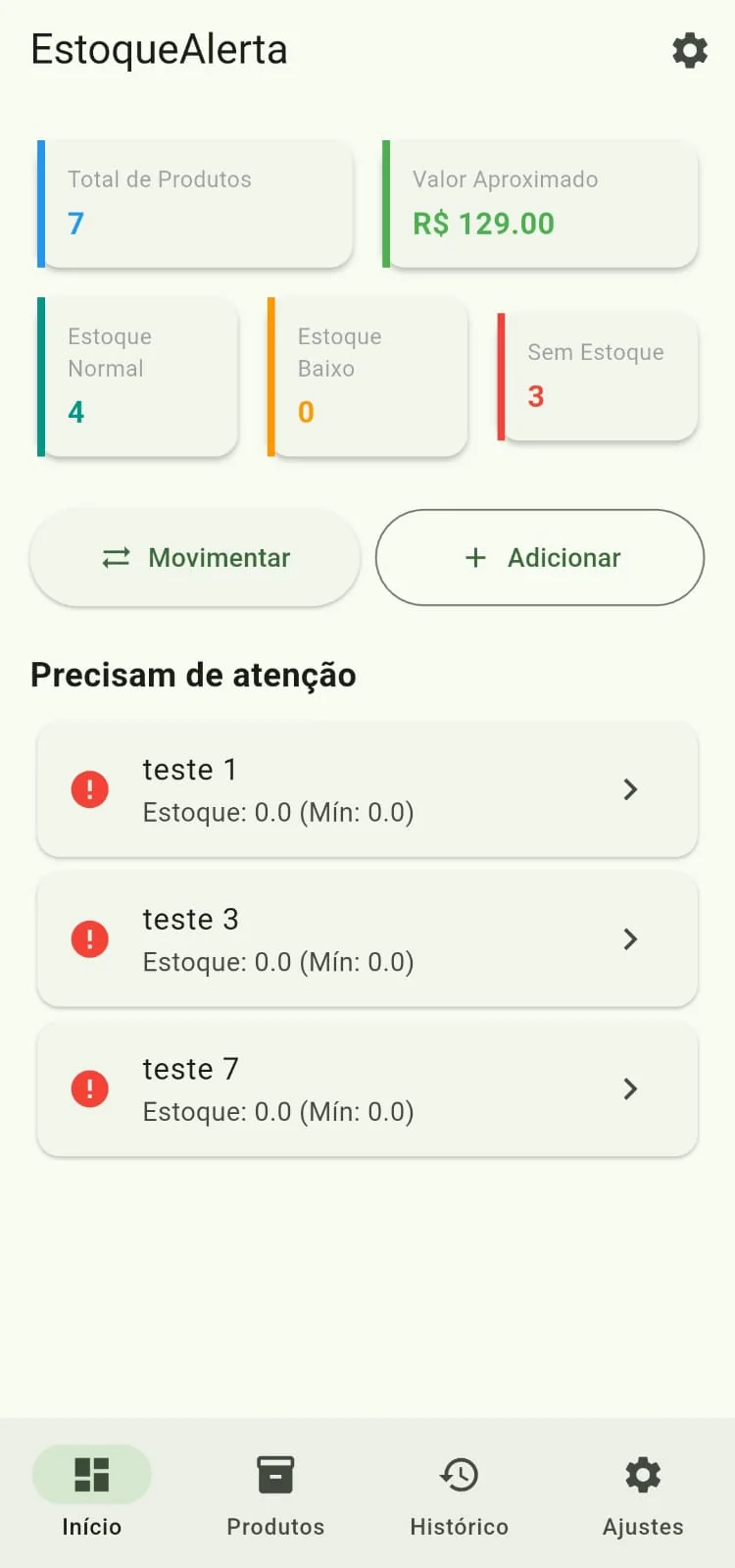 Aplicativo Estoque Alerta para controle de mercadorias e alerta de nível mínimo de reposição